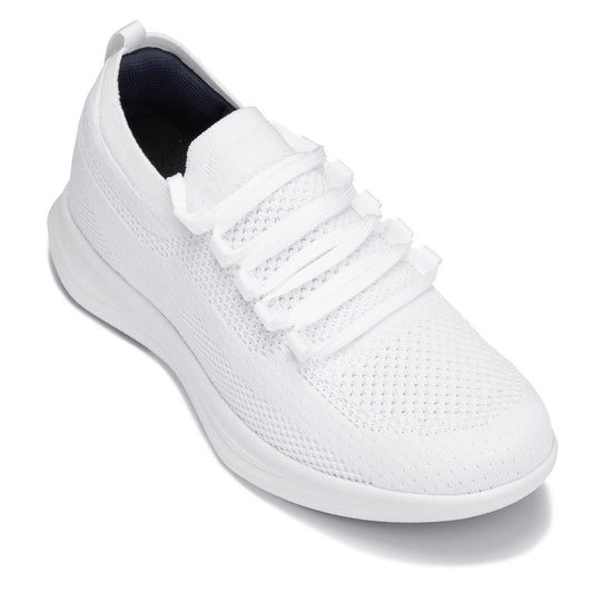 CALTO - QA061 - 2.4 Inches Taller (White/White Sole) - Lightweight Knitted Sneakers