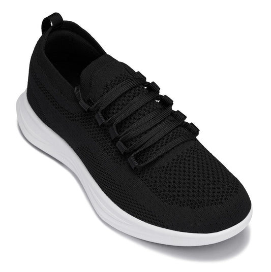 CALTO - QA062 - 2.4 Inches Taller (Black/White Sole) - Lightweight Knitted Sneakers