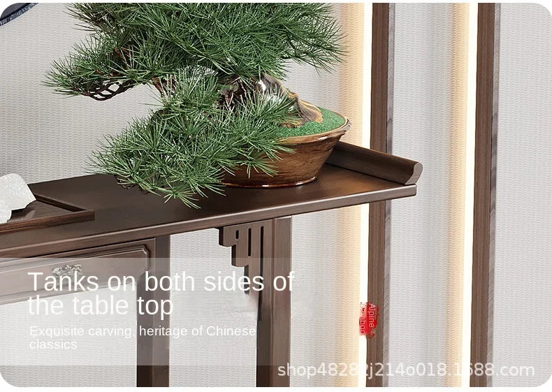 New Chinese-style offering table for the God of Wealth, bamboo and solid wood entrance cabinet, modern living room Buddhist nich