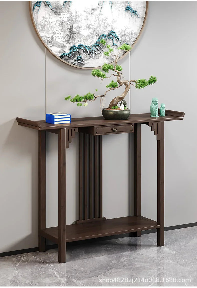 New Chinese-style offering table for the God of Wealth, bamboo and solid wood entrance cabinet, modern living room Buddhist nich