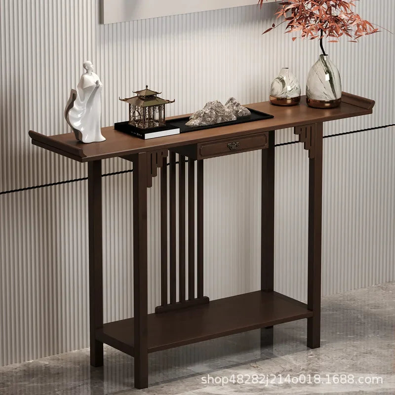 New Chinese-style offering table for the God of Wealth, bamboo and solid wood entrance cabinet, modern living room Buddhist nich