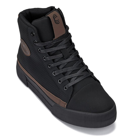 CALTO - S3422 - 2.4 Inches Taller (Black/Coffee Brown) - Cap Toe High Top Zip-Up Sneaker Boots