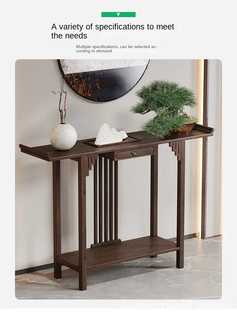 New Chinese-style offering table for the God of Wealth, bamboo and solid wood entrance cabinet, modern living room Buddhist nich