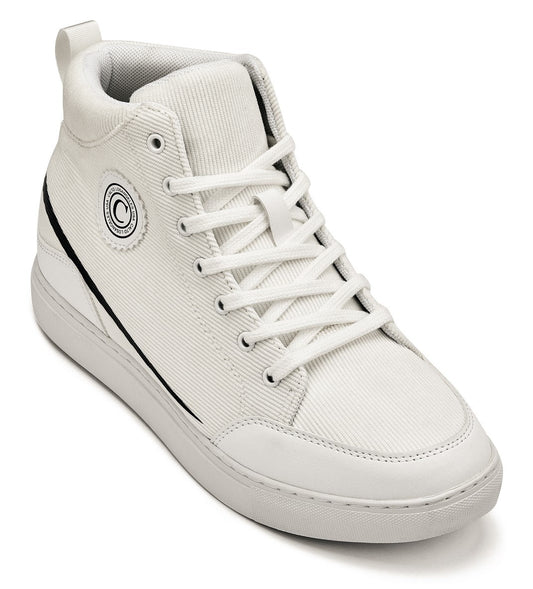 CALTO - S4131 - 2.6 Inches Taller (Off-White/White Sole) - Corduroy Ankle Top Sneak-boot