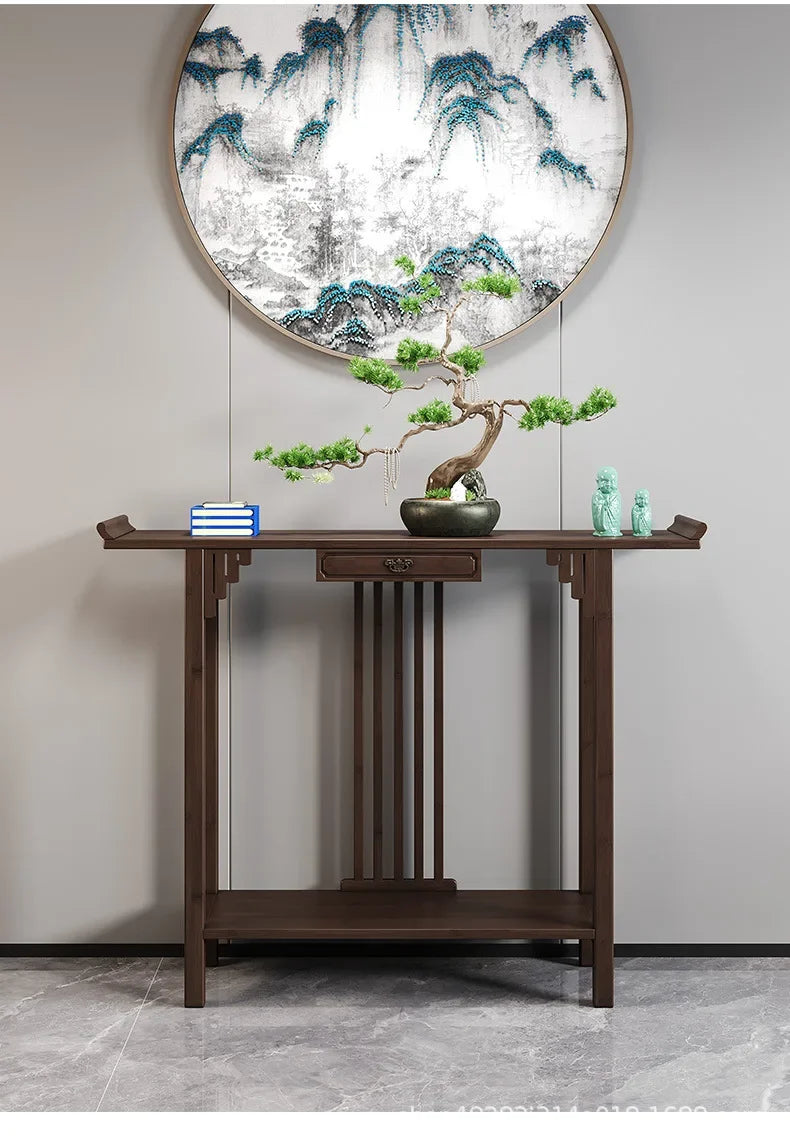 New Chinese-style offering table for the God of Wealth, bamboo and solid wood entrance cabinet, modern living room Buddhist nich