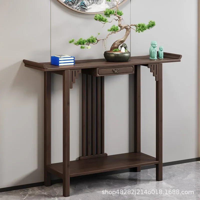 New Chinese-style offering table for the God of Wealth, bamboo and solid wood entrance cabinet, modern living room Buddhist nich