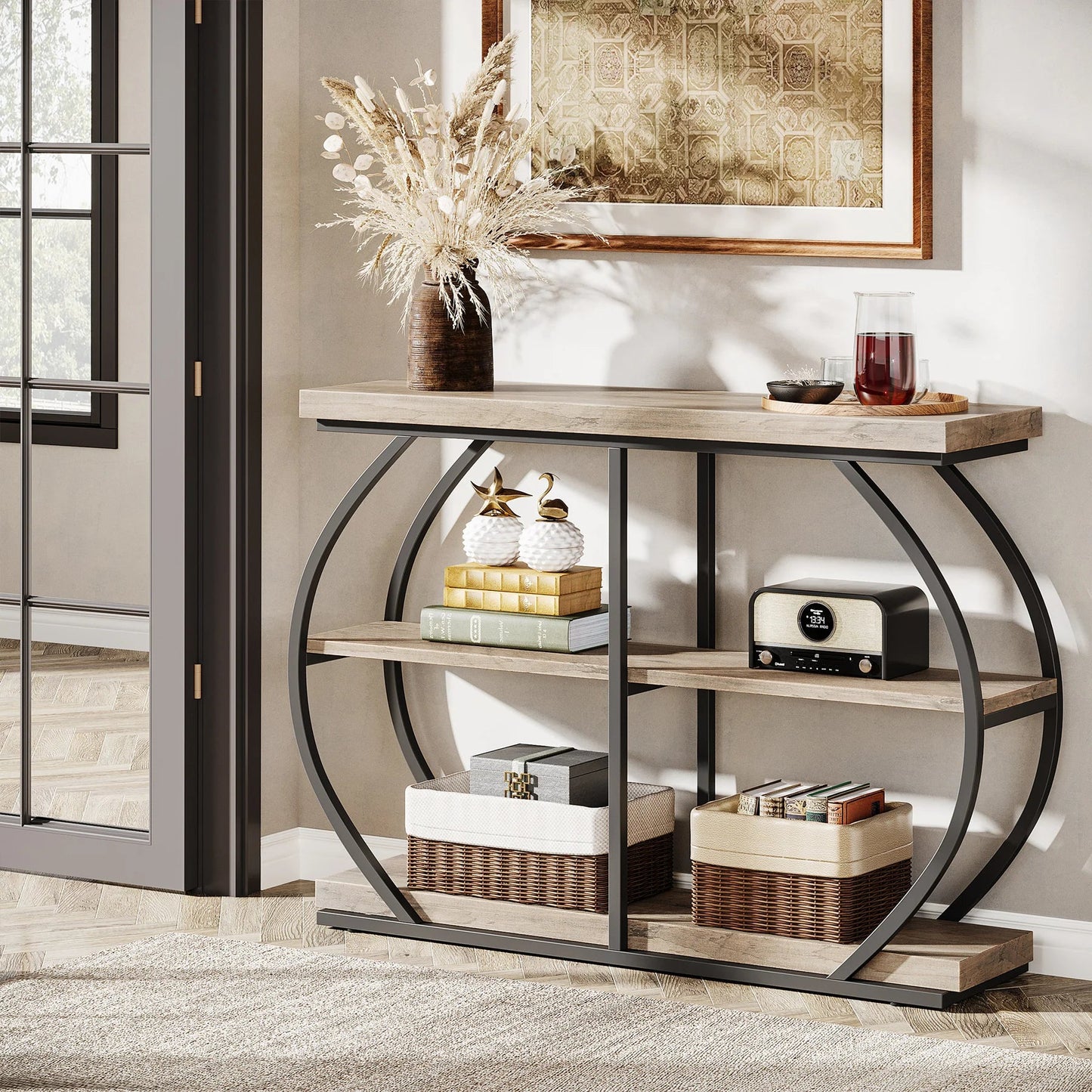 Tribesigns 41.3" Console Table, Industrial 3-Tier Entryway Table with Arched Metal Frame and Storage Shelves for Living Room