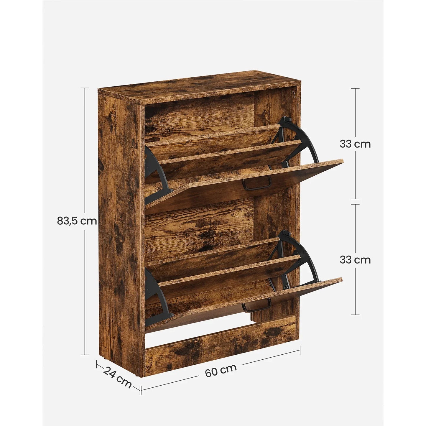 VASAGLE Shoe Cabinet, 2 Flip Doors, Adjustable Divider, 12 Women's or 8 Men's Shoes, Narrow Entrance, 60x24x83.5cm,Rustic Brown