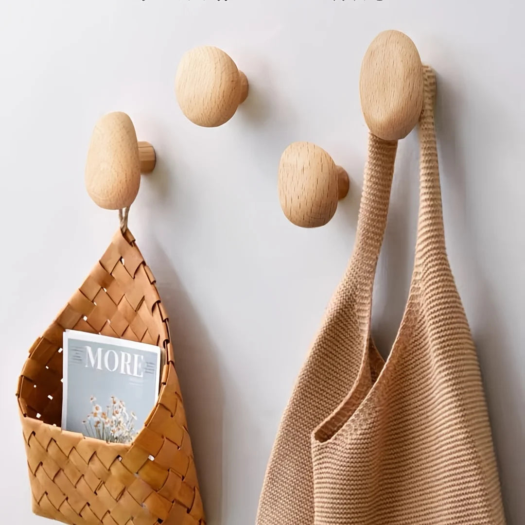 4pcs Wooden Coat Rack Wall Mounted