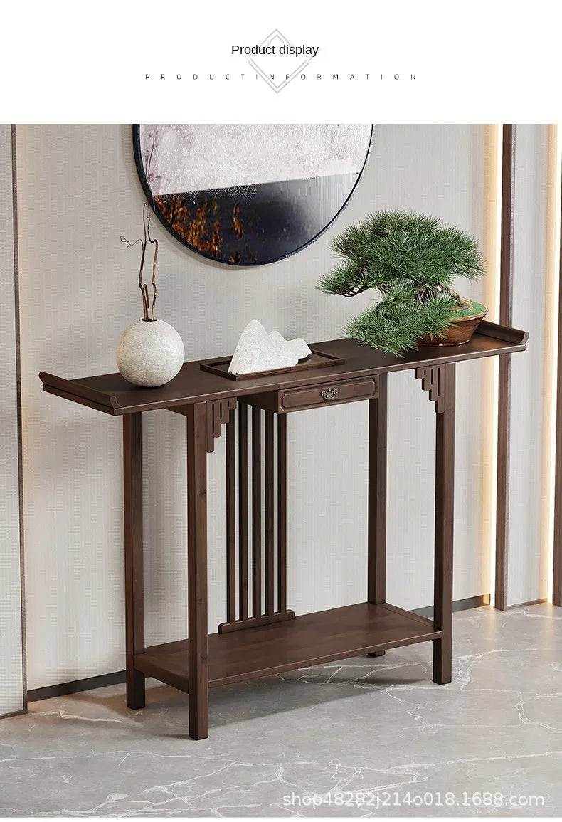 New Chinese-style offering table for the God of Wealth, bamboo and solid wood entrance cabinet, modern living room Buddhist nich