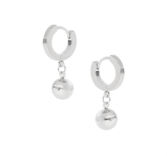ELLIE SILVER BALL DROP HUGGIE EARRINGS