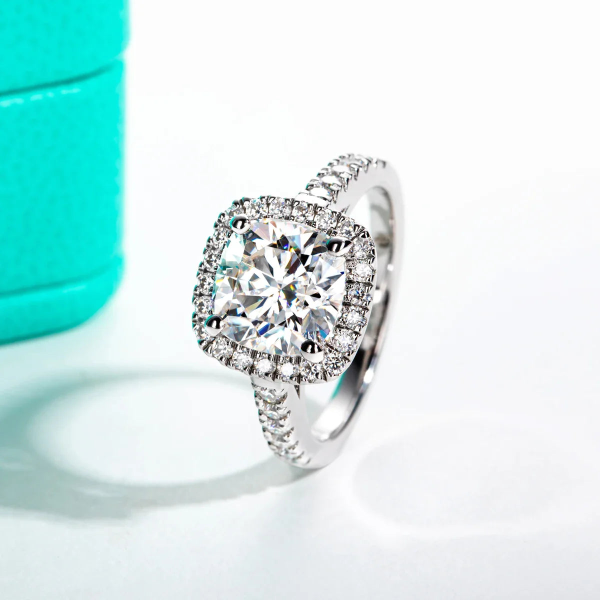 3 CT Round Cut Moissanite Halo Engagement Ring