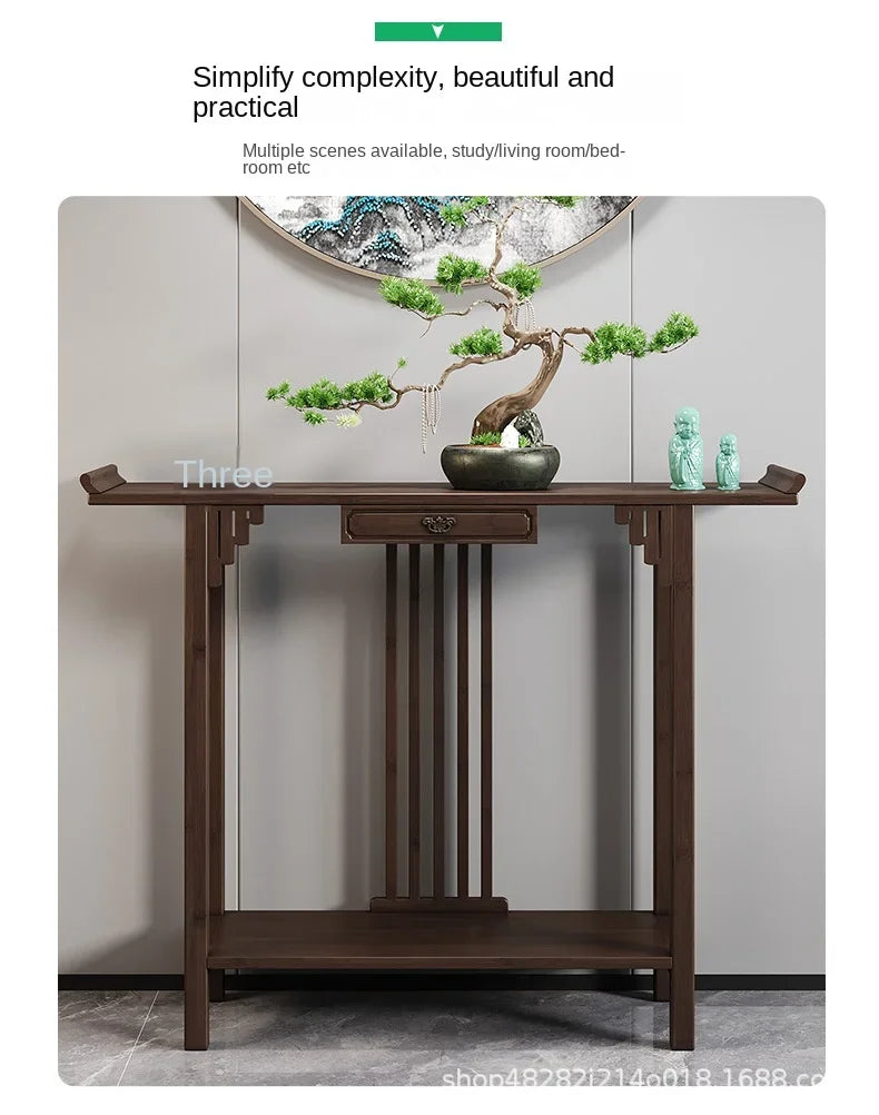 New Chinese-style offering table for the God of Wealth, bamboo and solid wood entrance cabinet, modern living room Buddhist nich