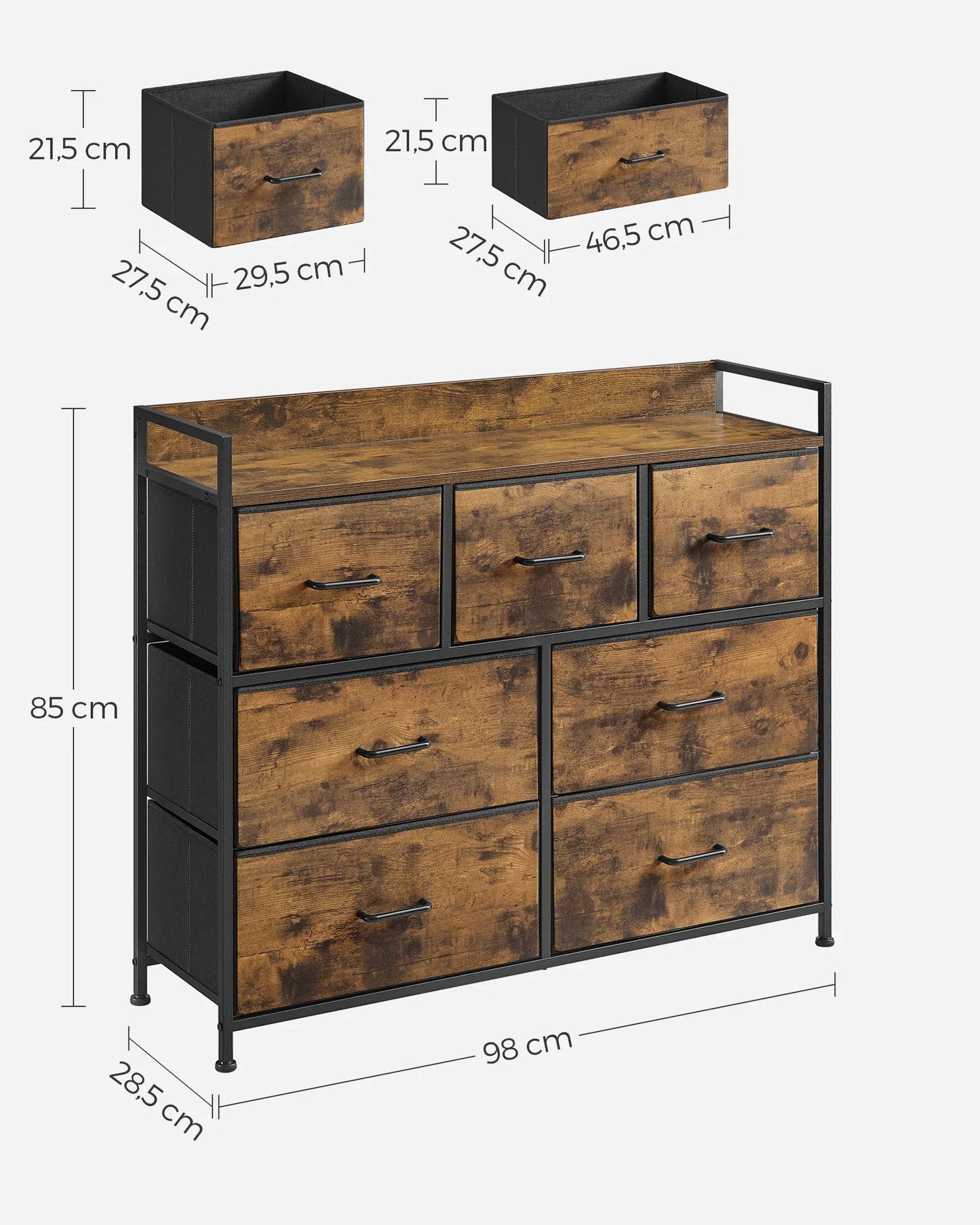 7 Drawers Industrial Style Metal Frame Dresser
