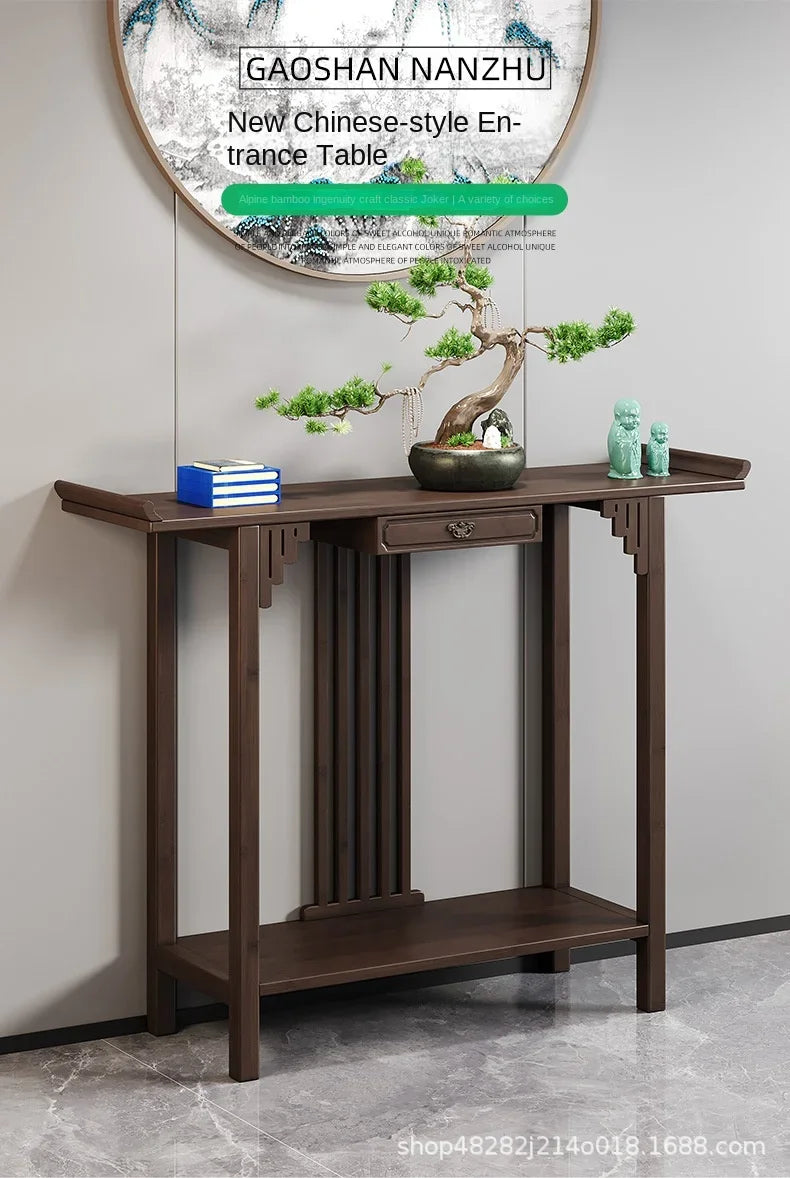 New Chinese-style offering table for the God of Wealth, bamboo and solid wood entrance cabinet, modern living room Buddhist nich