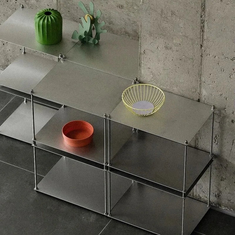 Stainless Steel Metal Bauhaus Modular Storage Rack Floor Stand Living Room Bedside Table Bookshelf Edge Coffee Movable Corner