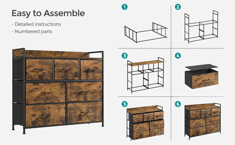 7 Drawers Industrial Style Metal Frame Dresser