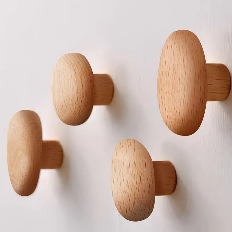 4pcs Wooden Coat Rack Wall Mounted