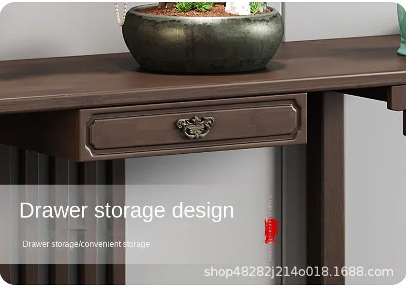 New Chinese-style offering table for the God of Wealth, bamboo and solid wood entrance cabinet, modern living room Buddhist nich