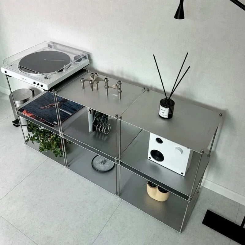 Stainless Steel Metal Bauhaus Modular Storage Rack Floor Stand Living Room Bedside Table Bookshelf Edge Coffee Movable Corner