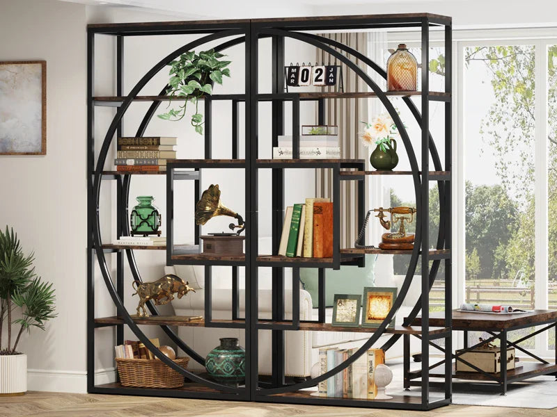Bookshelf, Industrial 5-Tier Etagere Bookcase, 70.8 inch Tall Bookshelf , Book Shelf Display Tack Shelving Unit