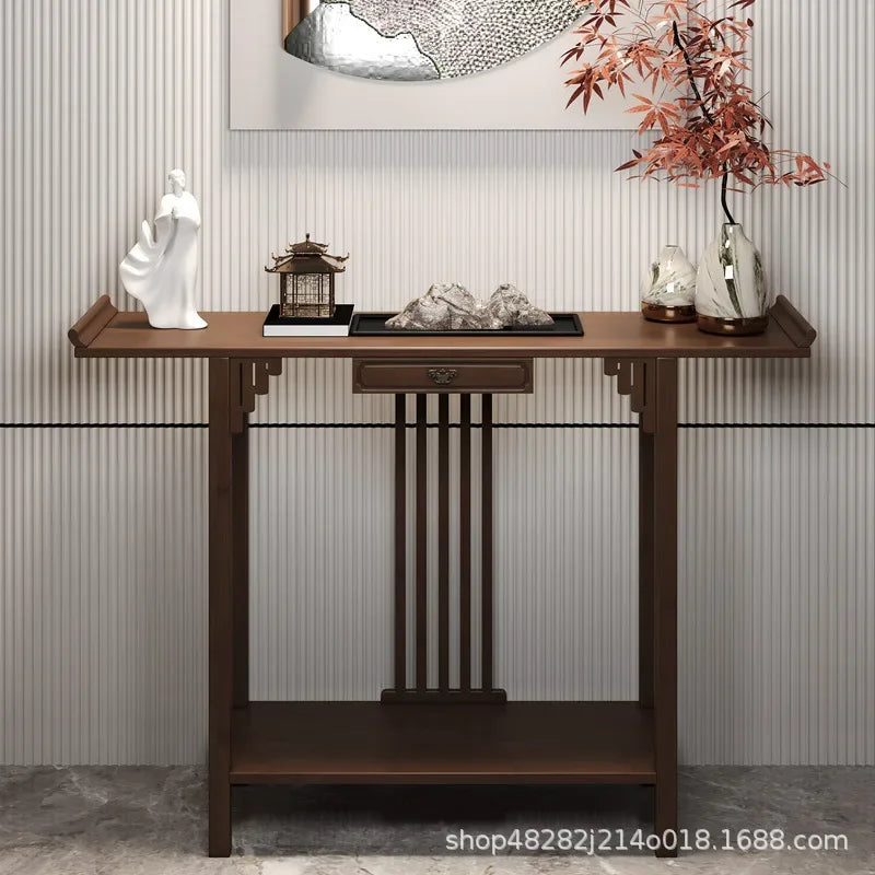 New Chinese-style offering table for the God of Wealth, bamboo and solid wood entrance cabinet, modern living room Buddhist nich