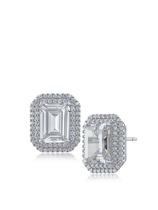 Emerald Double Halo Stud Earrings