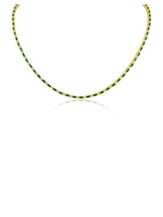 Emerald Baguette Thin Tennis Necklace