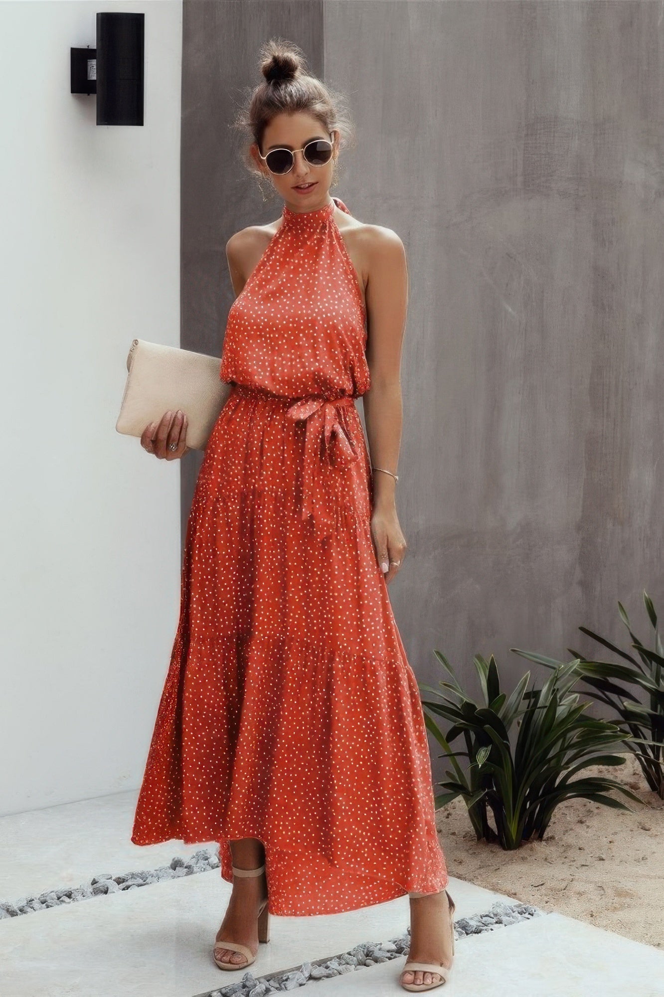 Halter Neck Polka Dot Swing Dress