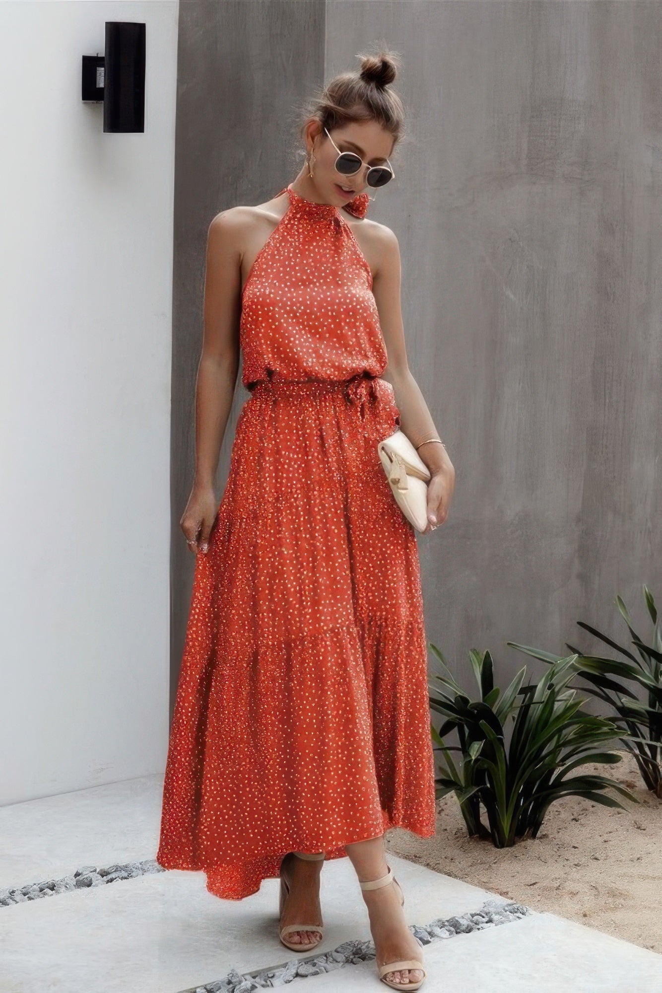 Halter Neck Polka Dot Swing Dress