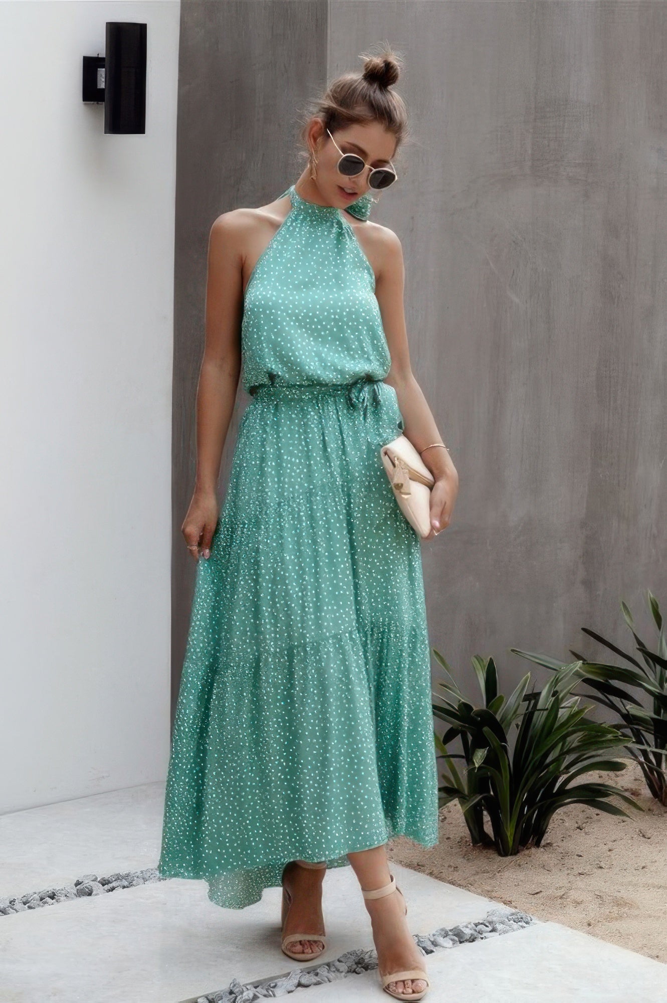 Halter Neck Polka Dot Swing Dress