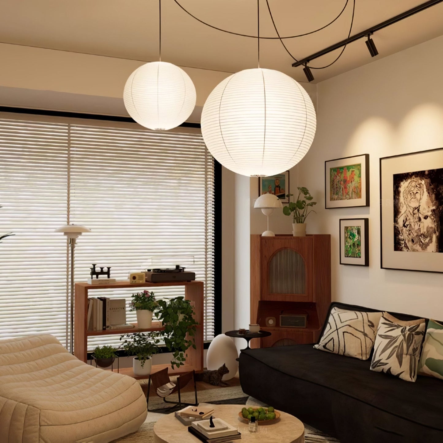 Akari A Pendant Swag Light (black plug wire)