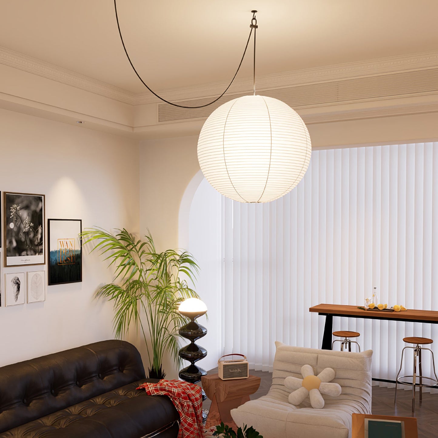 Akari A Pendant Swag Light (black plug wire)