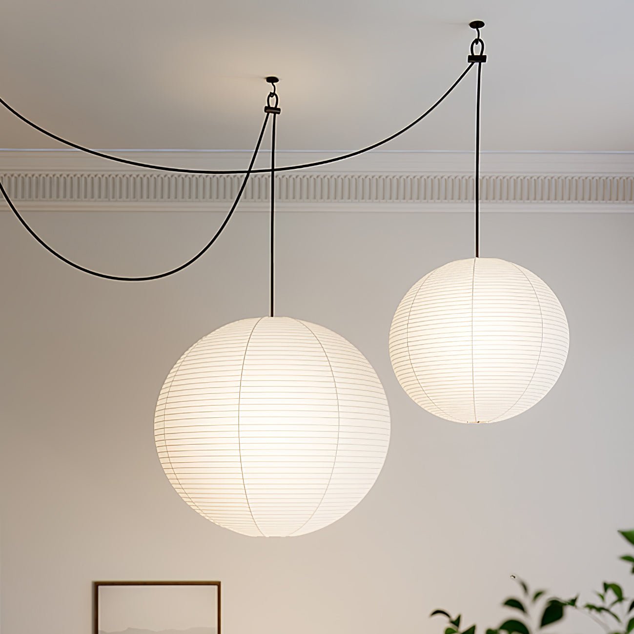 Akari A Pendant Swag Light (black plug wire)
