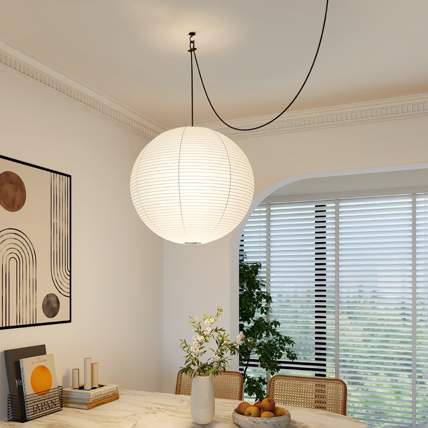 Akari A Round Swag Light (white plug wire)