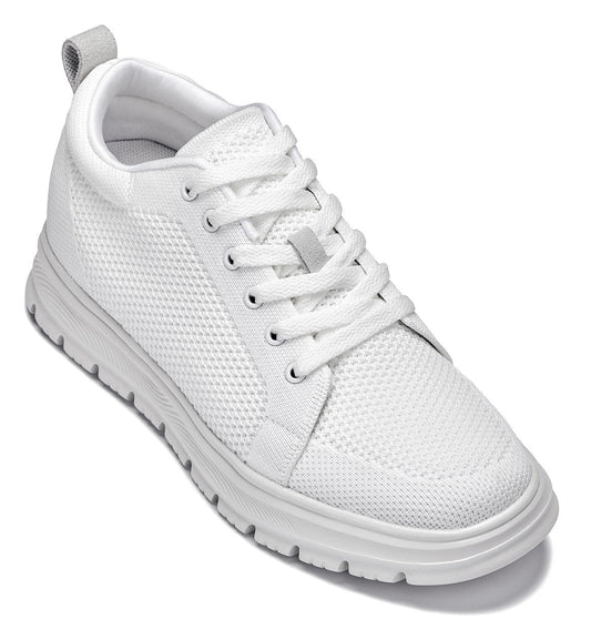 CALTO - X2321 - 2.4 Inches Taller (White/White Sole) - Lace Up Casual Sneaker - Lightweight