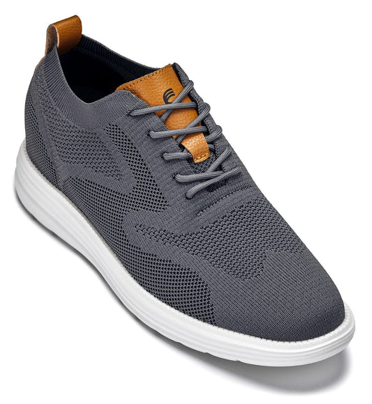 CALTO - X2636 - 2.8 Inches Taller (Iron Grey/Brown) - Lace Up Casual Walker - Lightweight