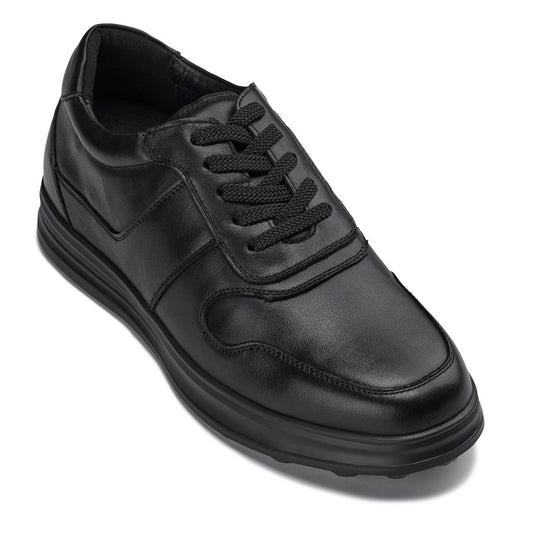 CALTO - Y7080 - 2.8 Inches Taller (Black) - Lightweight Nappa Leather Sneakers