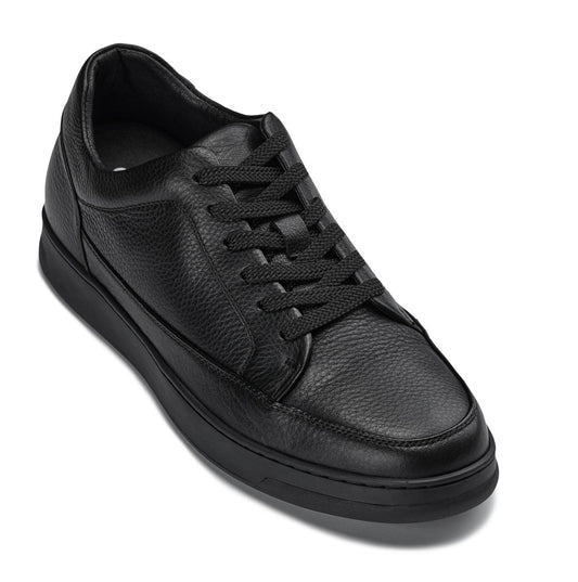 CALTO - Y7111 - 2.6 Inches Taller (Black) - Elevated Pebble Grain Leather Sneakers
