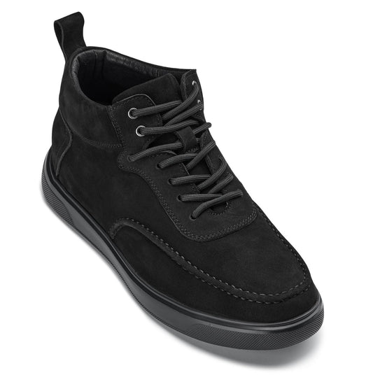 CALTO - Y7113 - 2.8 Inches Taller (Black) - Nubuck Suede Moc-Toe Sneak-Boots