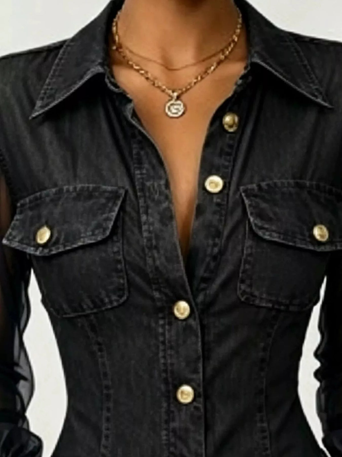 Full Size Slim-Fit Sheer Mesh Long Sleeves Shirt Plus Size