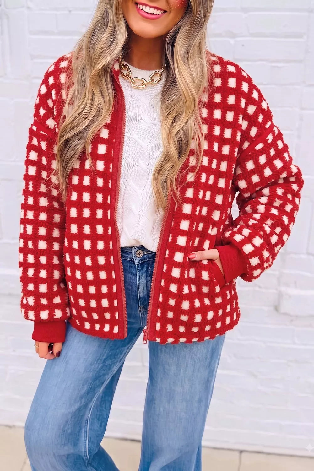 Plaid Zip-Up Long Sleeve Outerwear