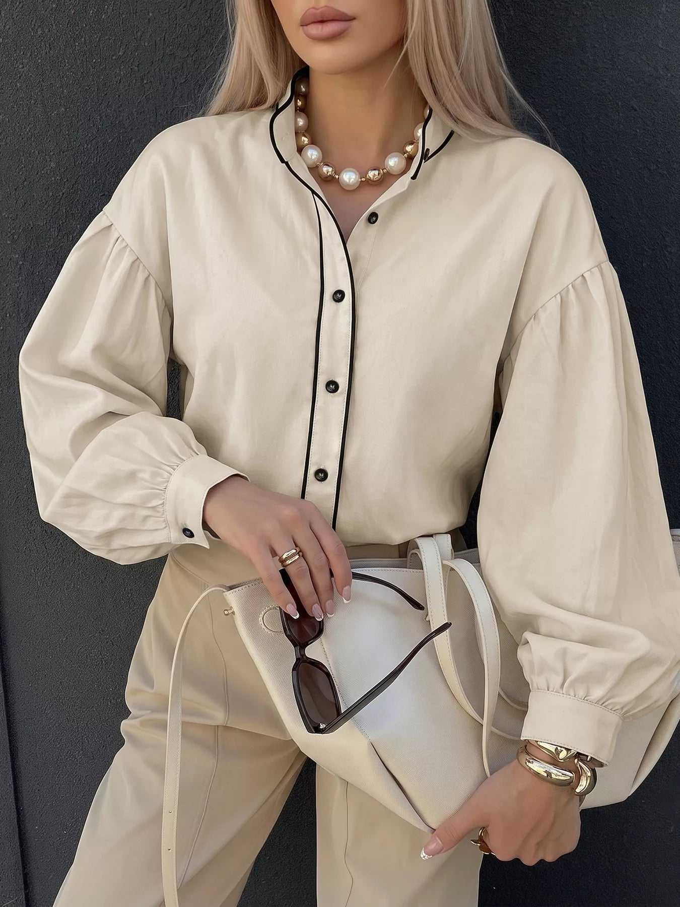 Contrast Trim Long Sleeve Shirt