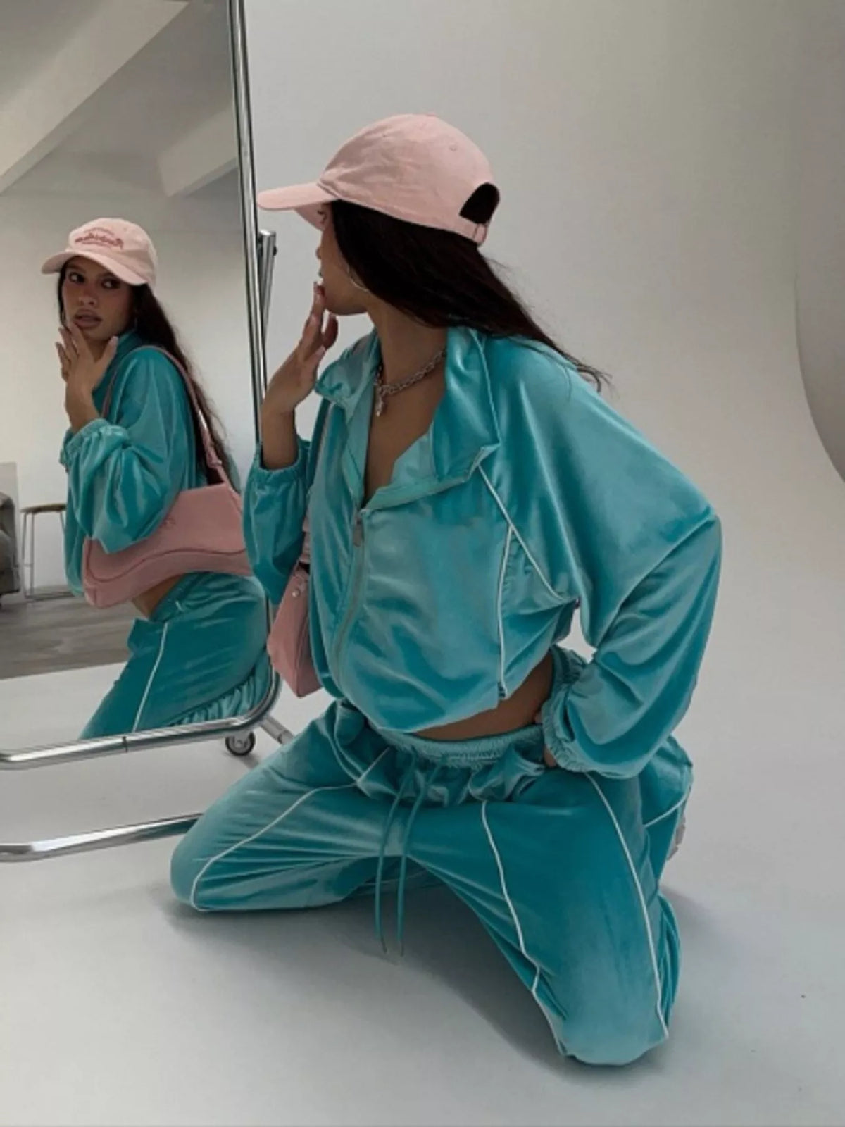 Zip Up Long Sleeve Top and Pants Set