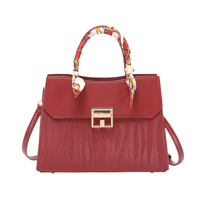 Scarf Decor Leather Handbag