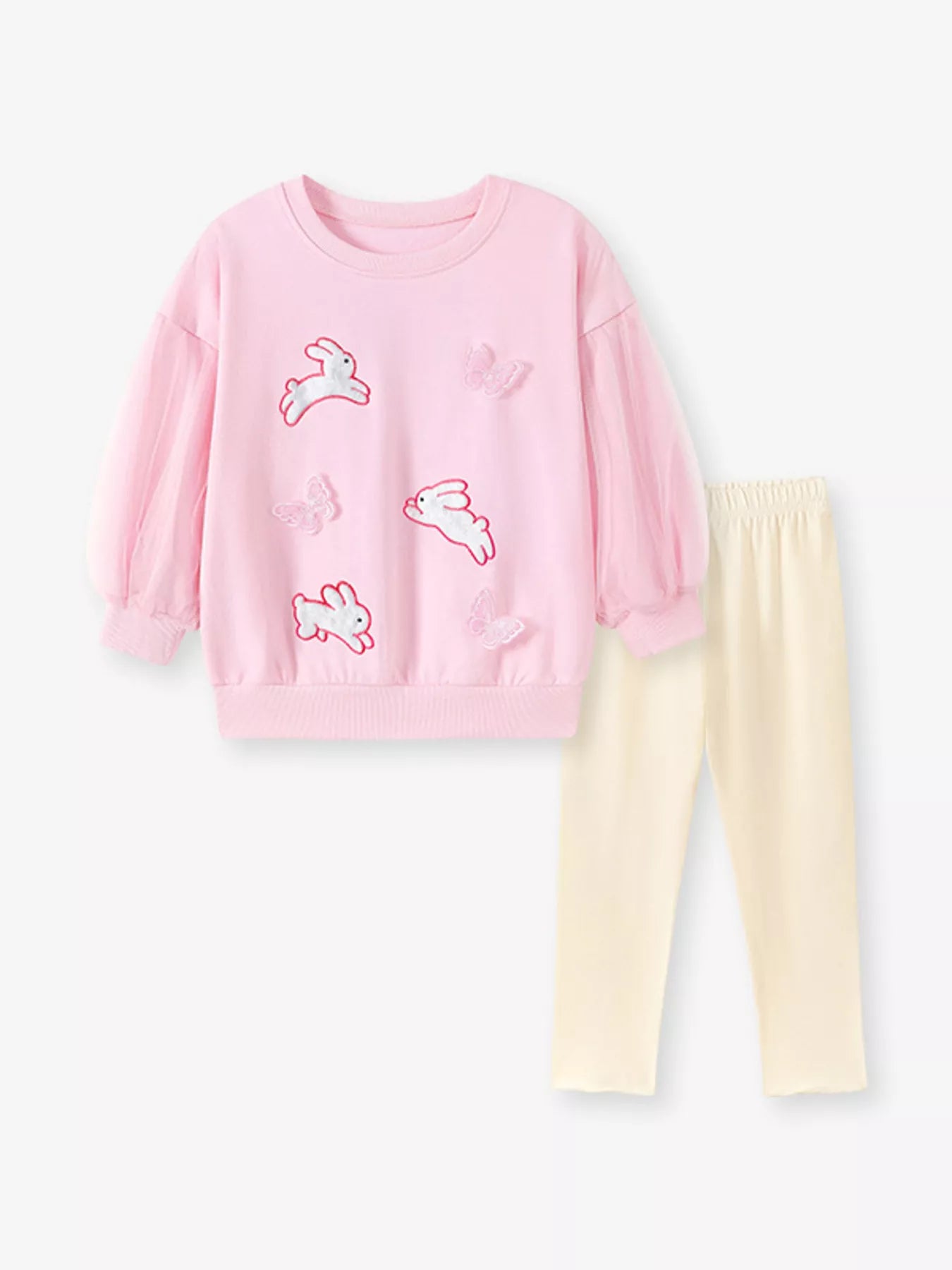 Children's Bunny and Butterfly Mesh Sleeve Sweatshirt and Leggings Set