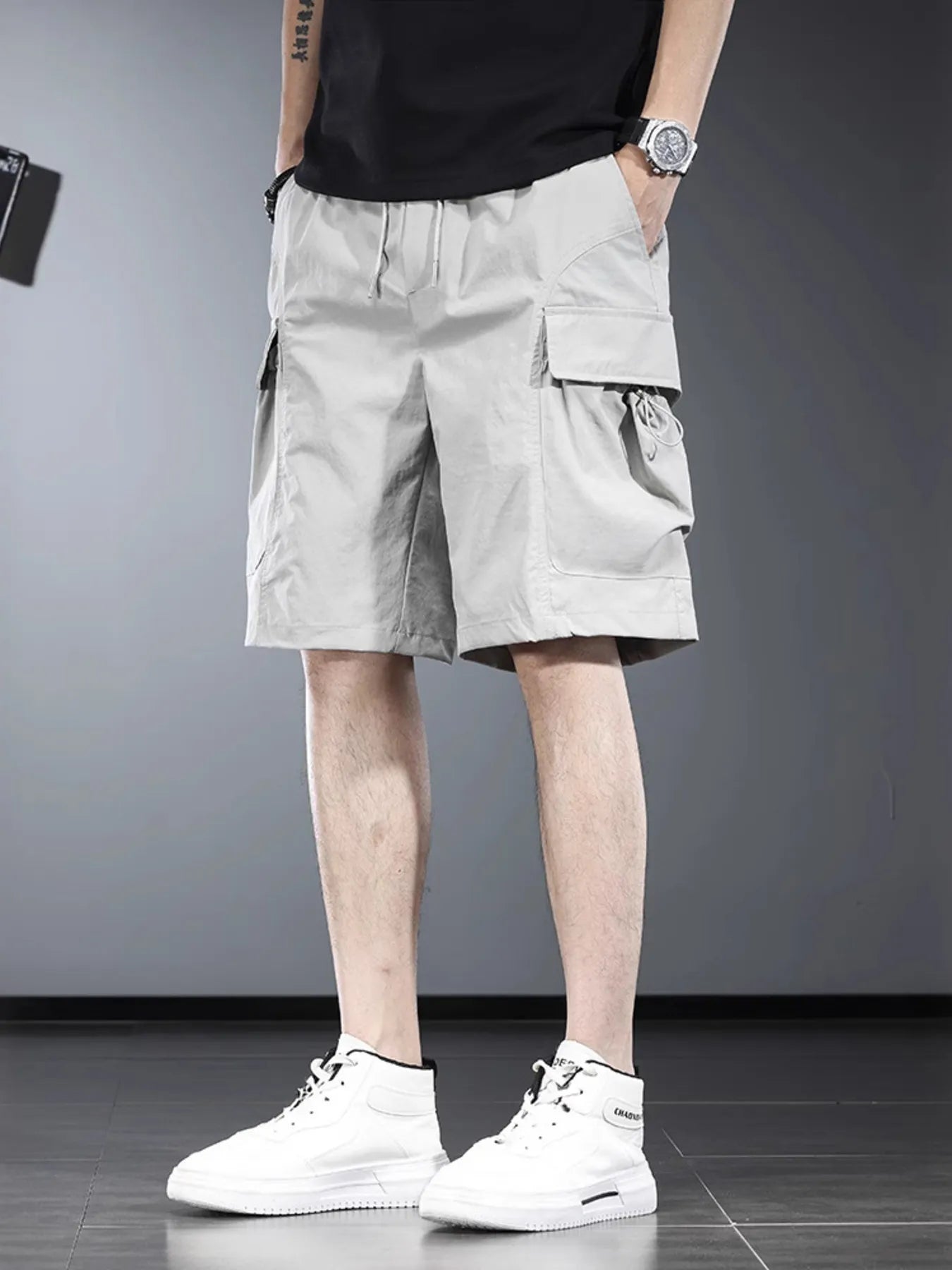Men's Plus Size Drawstring Cargo Shorts