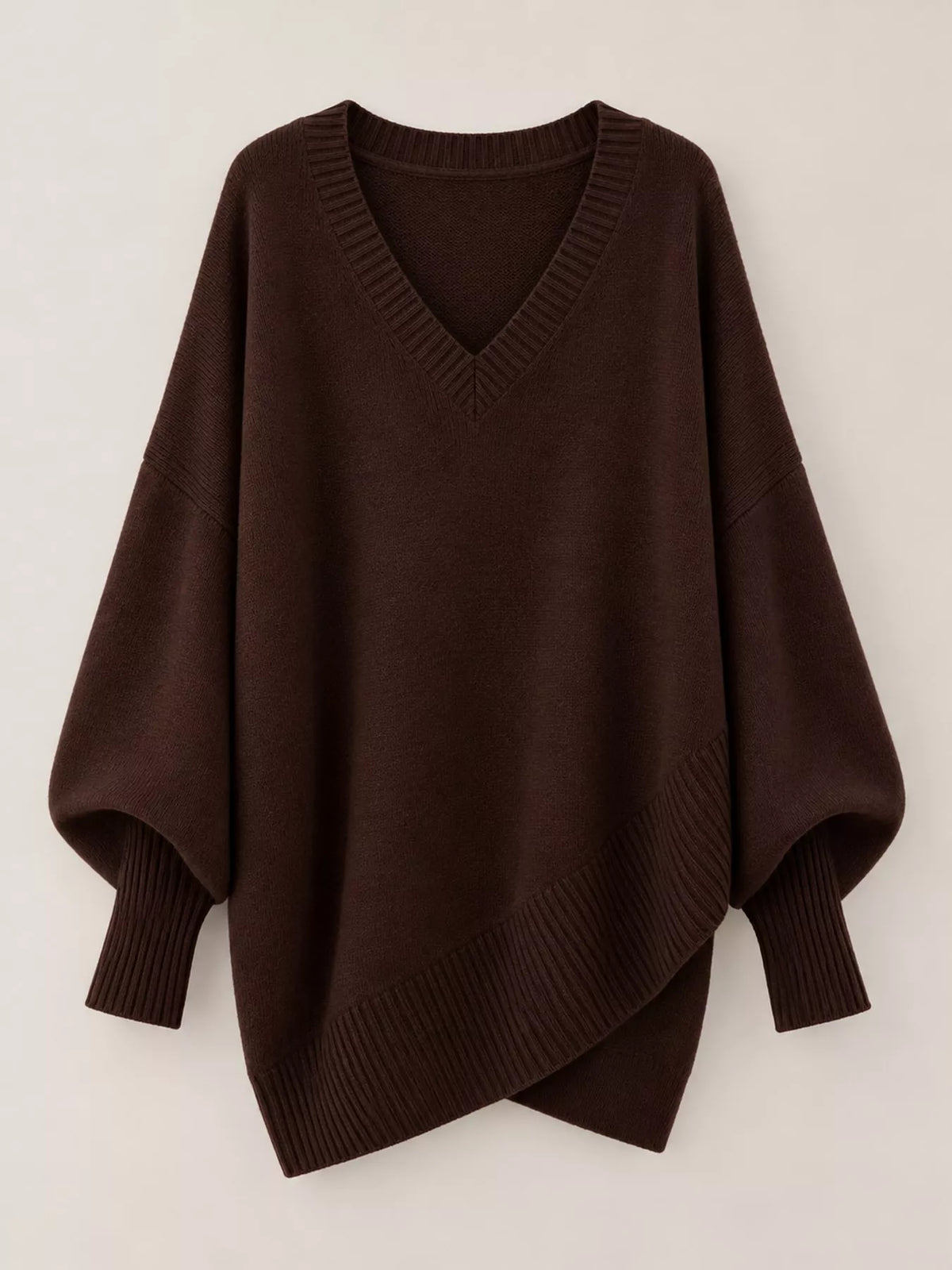 Full Size V-Neck Oversized Batwing Sleeve Sweater Plus Size