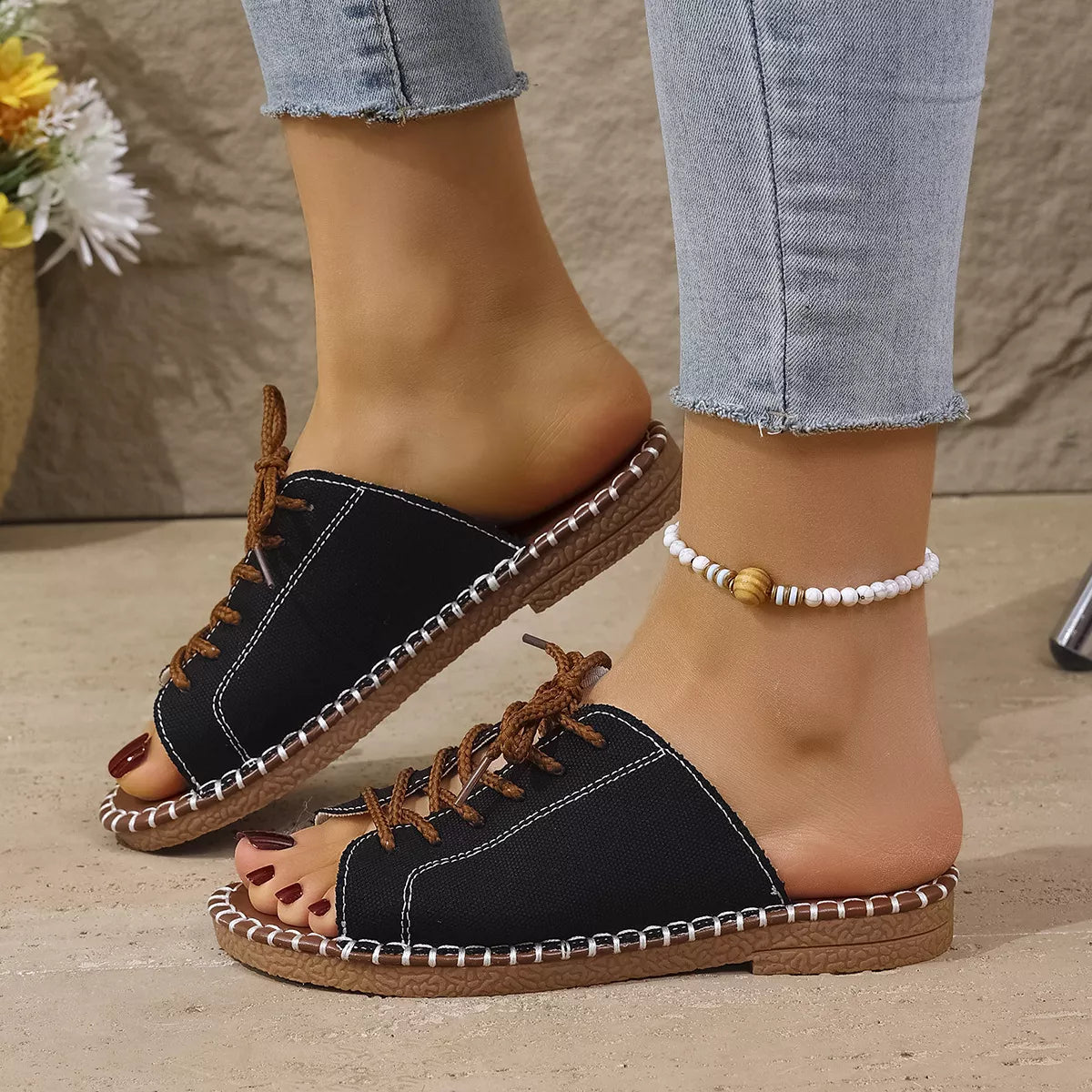 Open Toe Lace Up Sandals