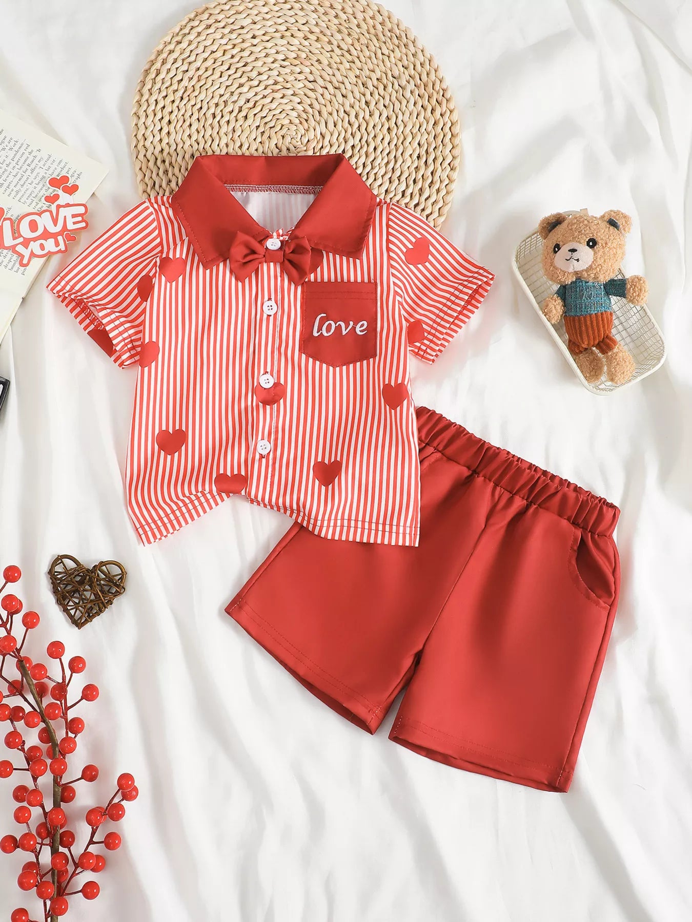 Children's Lucky Clover Print Striped Shirt & Shorts Set